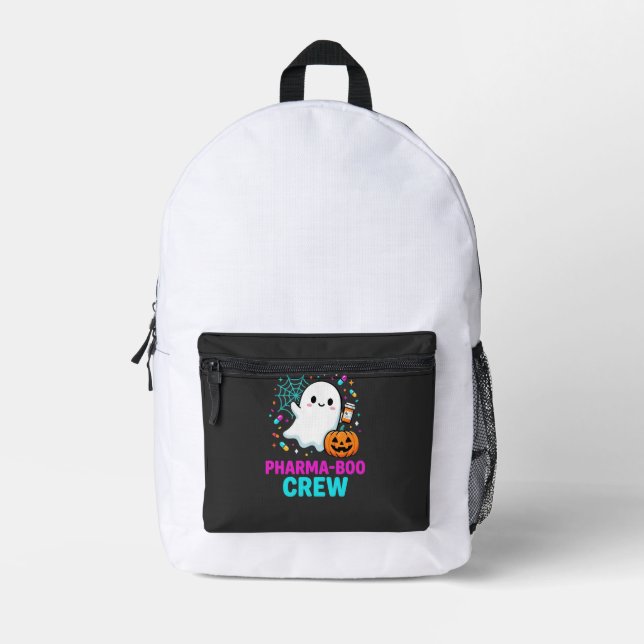 Pharmacist Halloween Pharma-Boo Crew Ghost Design_ Printed Backpack (Front)