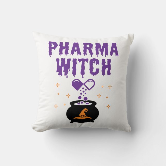 Pharmacist Halloween Pharmacy Tech Pharma Witch Cushion (Front)
