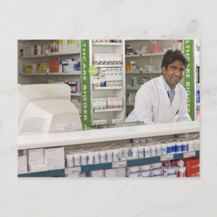 Pharmacist in a pharmacy postcard