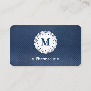 Pharmacist Lace Monogram Blue Pattern Business Card