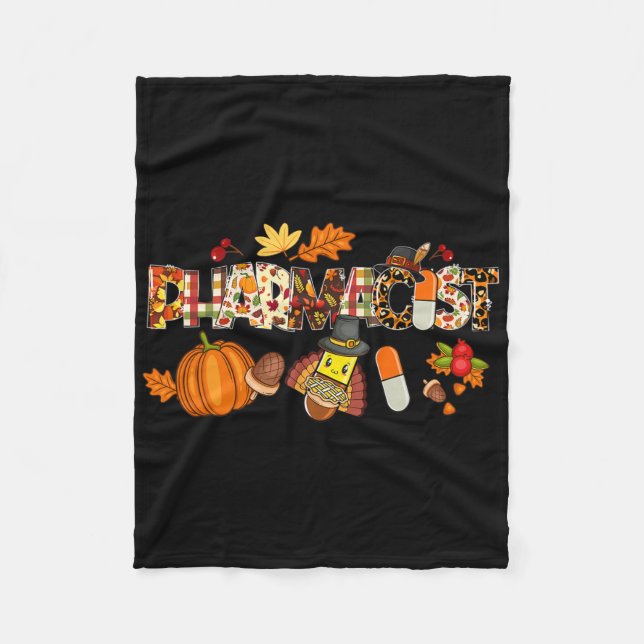 Pharmacist Leopard Pilgrim Hat Fall Thanksgiving G Fleece Blanket (Front)
