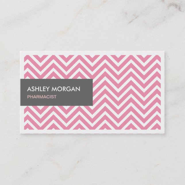 Pharmacist - Light Pink Chevron Zigzag Business Card (Front)