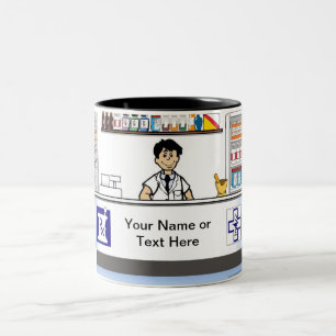 Pharmacist - Male Cartoon by PrintedPerfection.com Two-Tone Coffee Mug