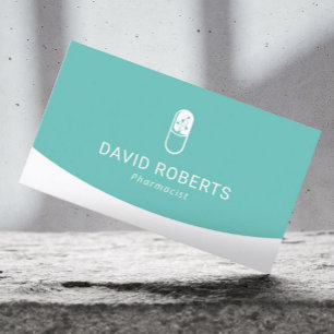 Pharmacist Medical Pill Logo Professional Teal Business Card