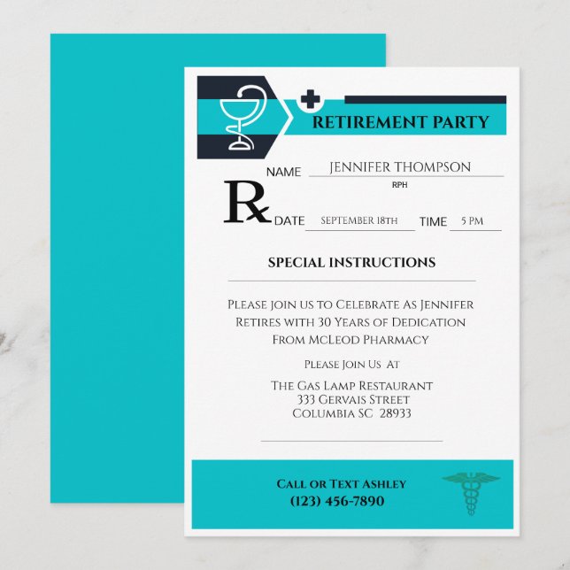 Pharmacist Medical Prescription Pad Retirement   Invitation (Front/Back)