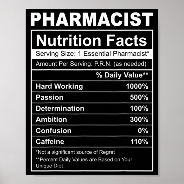 Pharmacist nutritional facts - funny pharmacy  poster (Front)