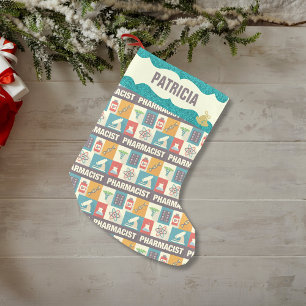 Pharmacist Occupation Faux Teal Glitter Small Christmas Stocking