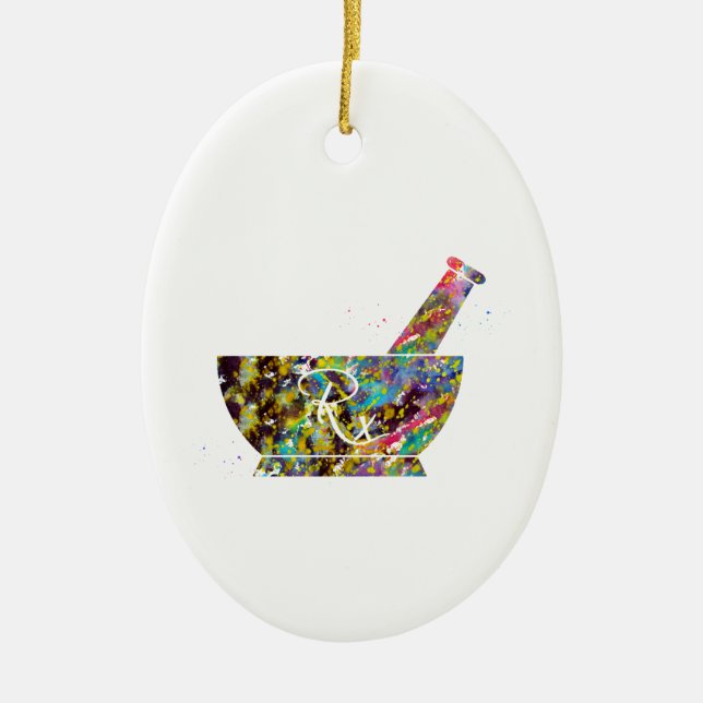 Pharmacist Pestle and Mortar Ceramic Tree Decoration (Front)