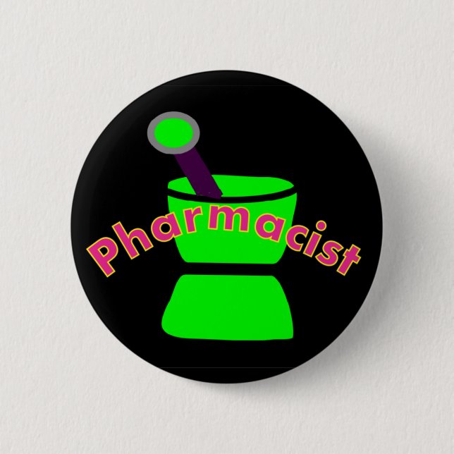 "Pharmacist"  Pestle & Mortar Design Gifts 6 Cm Round Badge (Front)
