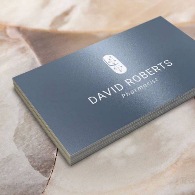 Pharmacist Pill Logo Professional Dusty Blue Business Card (Creator Uploaded)