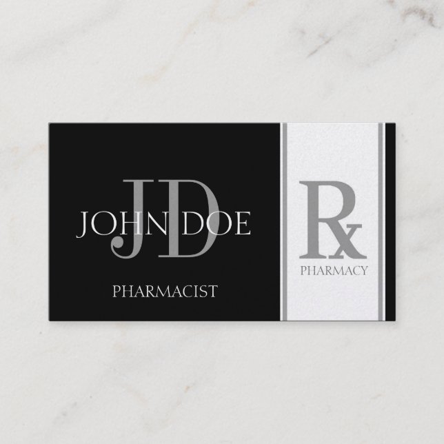 Pharmacist Prescription Pharmacy Black/Platinum Business Card (Front)
