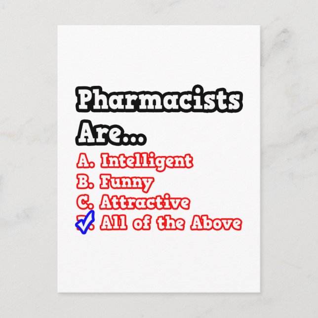 Pharmacist Quiz...Joke Postcard (Front)