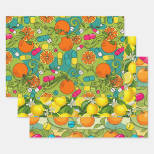 Pharmacist Retro Citrus RX Pattern Wrapping Paper