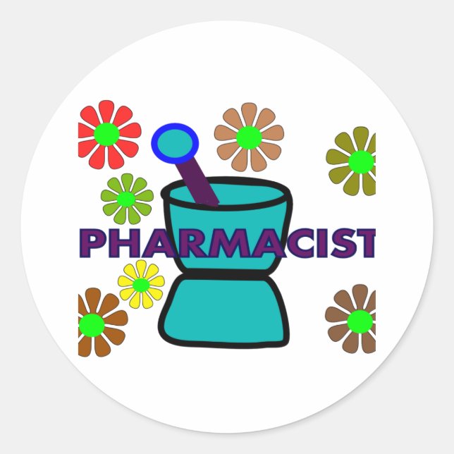 "Pharmacist"  Retro Flowers T-Shirts & Gifts Classic Round Sticker (Front)