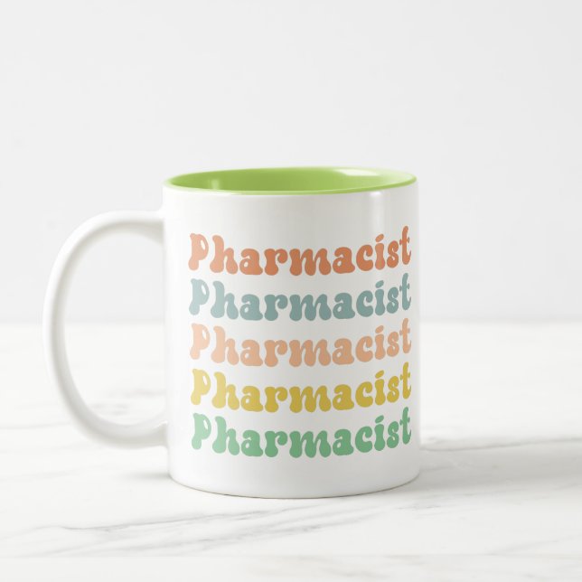 Pharmacist Retro Groovy Pharmacy Two-Tone Coffee Mug (Left)