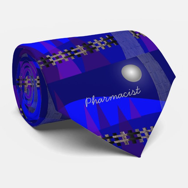 Pharmacist Tie Artsy Trees and Moon (Rolled)