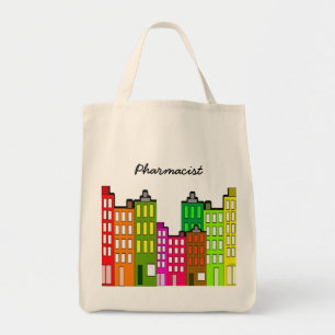 Pharmacist Tote Whimsical Retro Buildings Art Bag