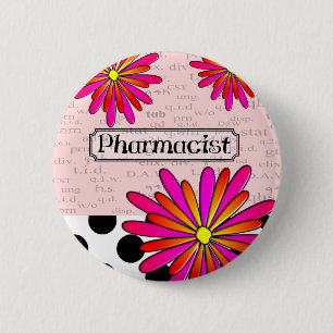 Pharmacist Whimsical Flowers 6 Cm Round Badge