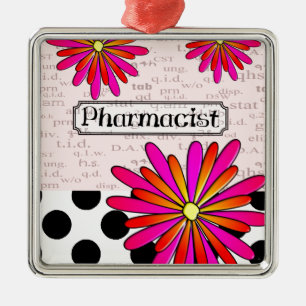 Pharmacist Whimsical Flowers Metal Tree Decoration
