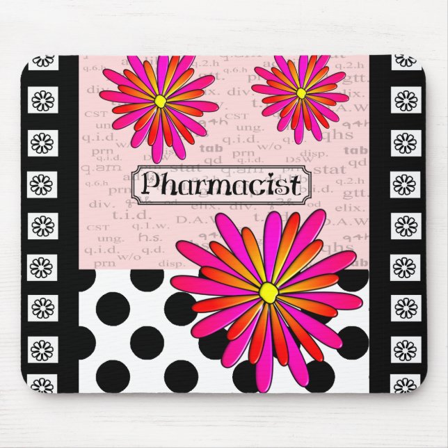 Pharmacist Whimsical Flowers Mouse Mat (Front)