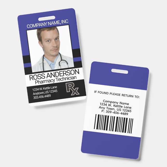 Pharmacy - Blue, Black and White Badge ID Badge (Front & Back)