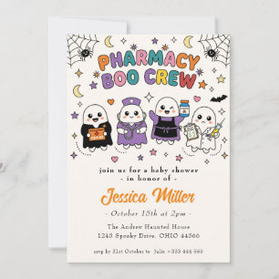 Pharmacy Boo Crew Cute Ghost Halloween Baby Shower Invitation