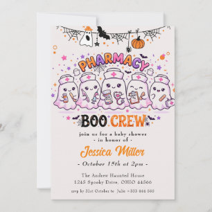 Pharmacy Boo Crew Cute Ghost Halloween Baby Shower Invitation
