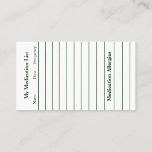 Pharmacy Business Card with Med List