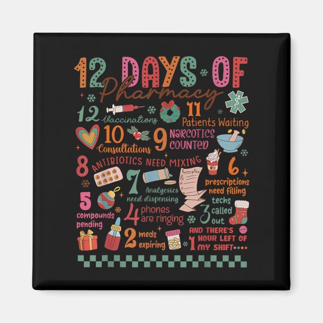 Pharmacy Christmas Shirt - 12 Days Of Pharmacy Tec Magnet (Front)