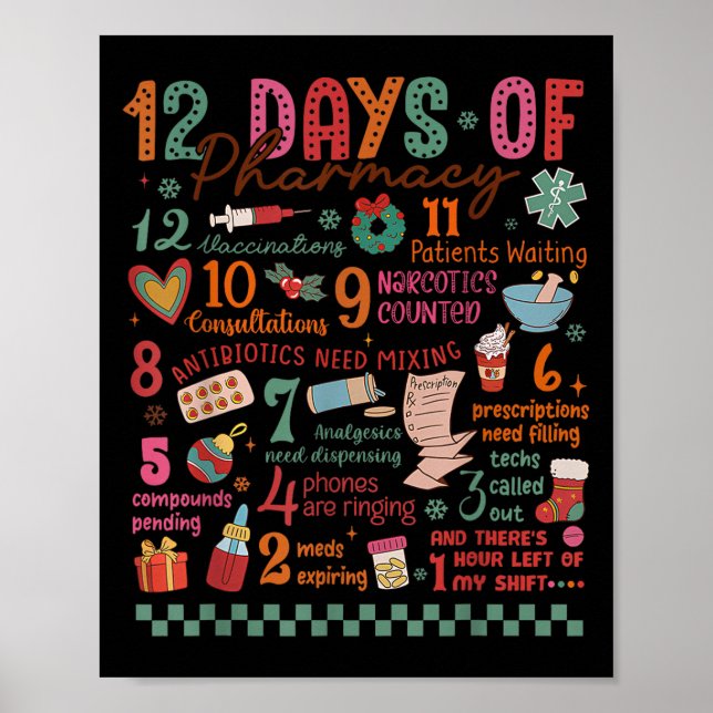 Pharmacy Christmas Shirt - 12 Days Of Pharmacy Tec Poster (Front)