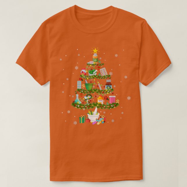 Pharmacy Christmas Tree Medication Pharmacist Fun  T-Shirt (Design Front)