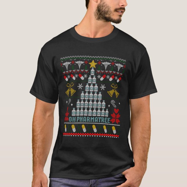 Pharmacy Christmas Tree Medication Pharmacist Fun  T-Shirt (Front)