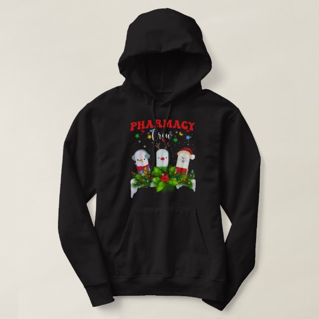 Pharmacy Crew Christmas Pills Snowman Reindeer San Hoodie (Design Front)