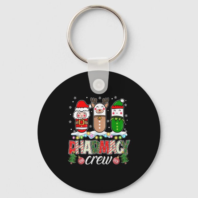 Pharmacy Crew Christmas Pills Snowman Reindeer San Key Ring (Front)