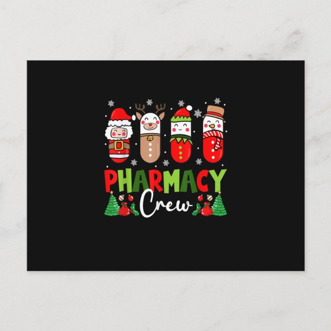Pharmacy Crew Christmas Pills Snowman Reindeer San Postcard (Front)