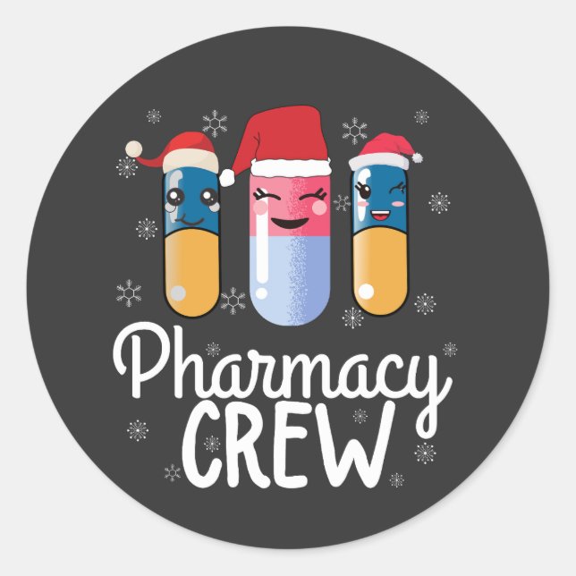 Pharmacy Crew. Pharmacist Christmas T-Shirt Classic Round Sticker (Front)