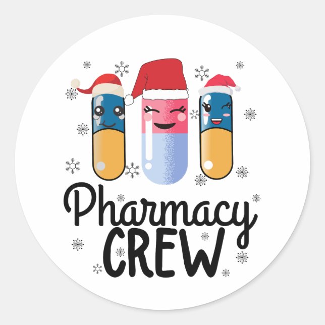 Pharmacy Crew. Pharmacist Christmas T-Shirt Classic Round Sticker (Front)