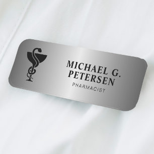 Pharmacy employee name title silver magnetic tag