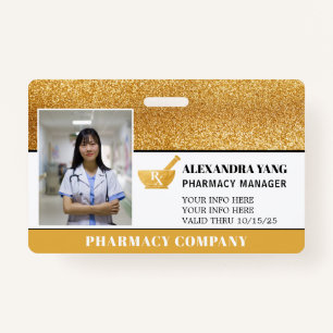 Pharmacy Gold deluxe Photo Badge ID Badge