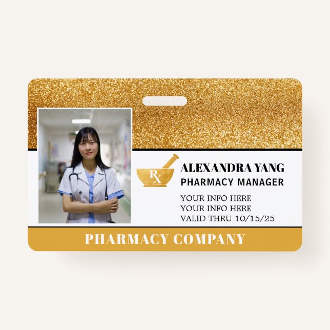 Pharmacy Gold deluxe Photo Badge ID Badge (Front)