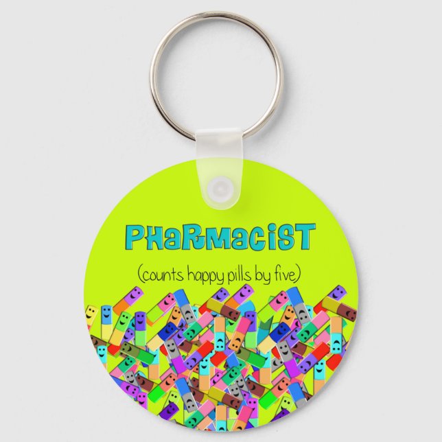 Pharmacy "Happy Pills" Design Key Ring (Front)