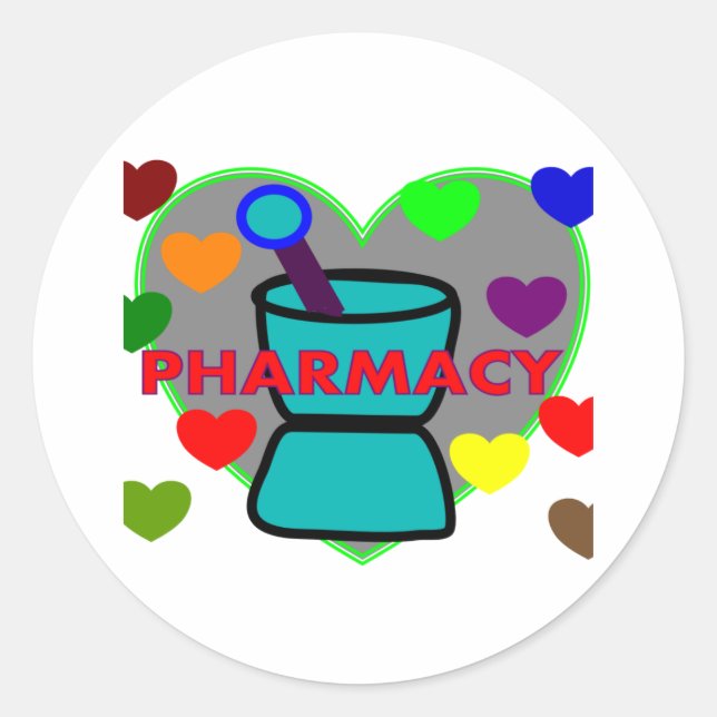 "PHARMACY"  Multi Colour Hearts Classic Round Sticker (Front)