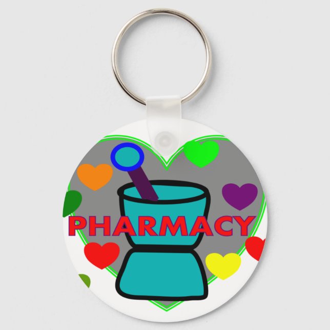 "PHARMACY"  Multi Colour Hearts Key Ring (Front)