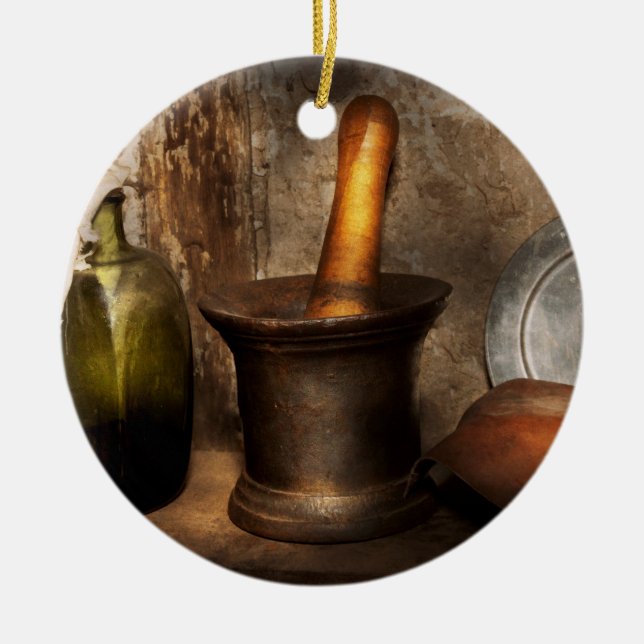Pharmacy - Pestle - Home remedies Ceramic Tree Decoration (Front)