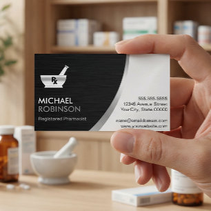 Pharmacy Pharmacist Logo - Modern Black Silver Magnetic Business Card