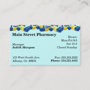 Pharmacy Pharmacist Medication List Business Card
