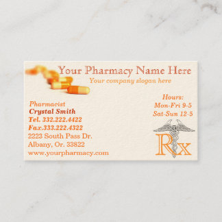 Pharmacy Pharmacist Medication List Business Card