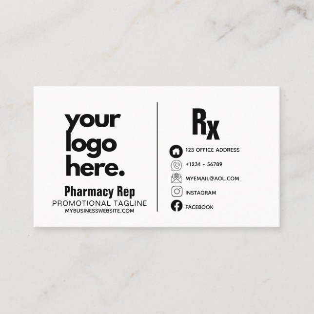 Pharmacy Rep Medical Custom Branded Business Card (Front)