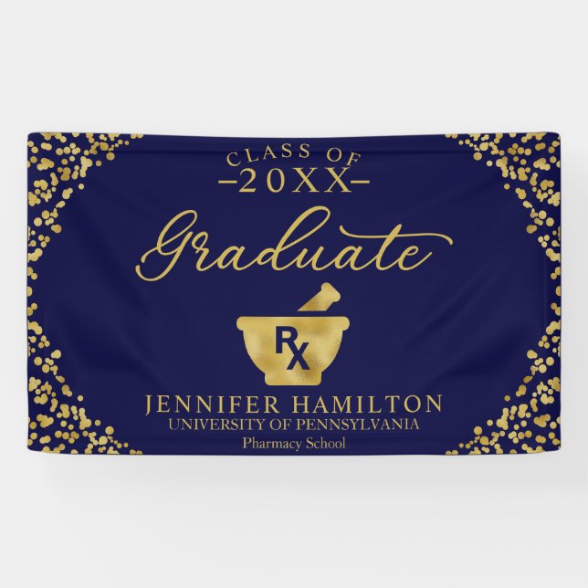 Pharmacy School Blue Gold Graduation Banner (Horizontal)