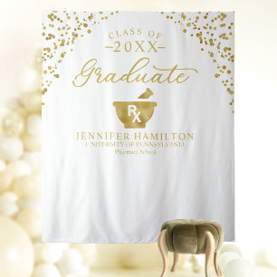Pharmacy School White Gold Graduation Backdrop Tapestry